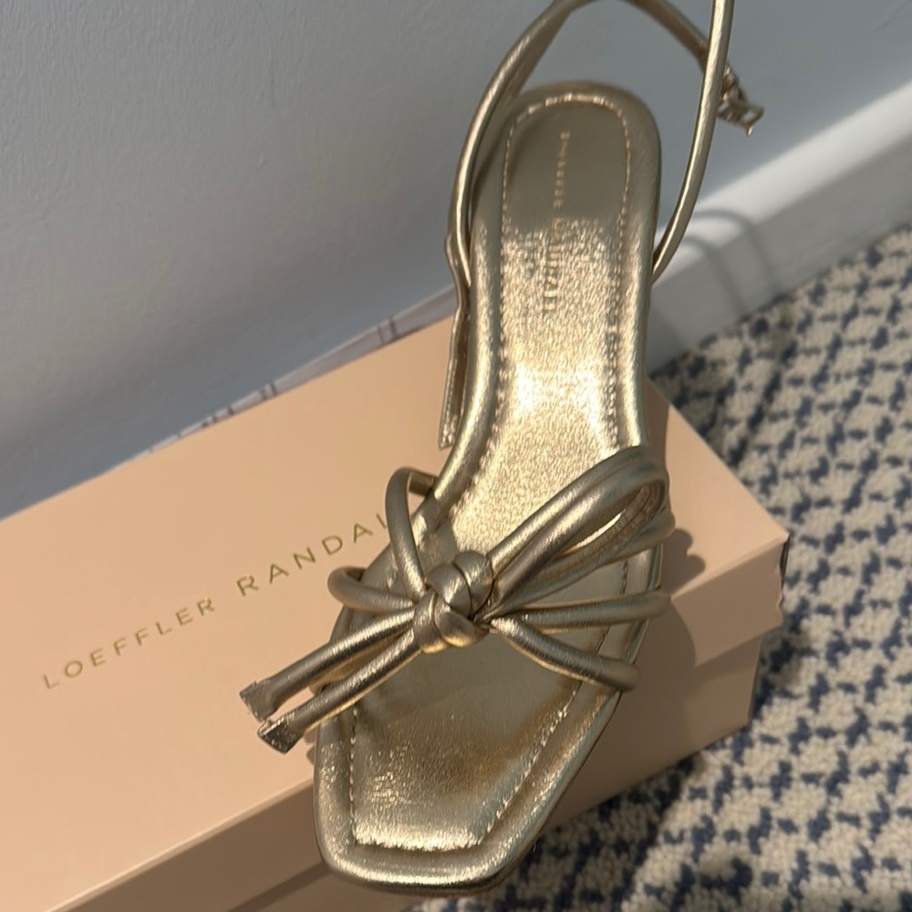 NWT Loeffler Randall Gold Heels with Bow Detail